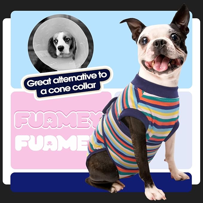 FUAMEY Recovery Suit for Dogs After Surgery,Soft Breathable Dog Bodysuit E-Collar & Cone Alternative Surgical Suit,Male Female Dog Neuter Spay Suits Anti Licking Wounds Onesie Dark Blue Stripes XL