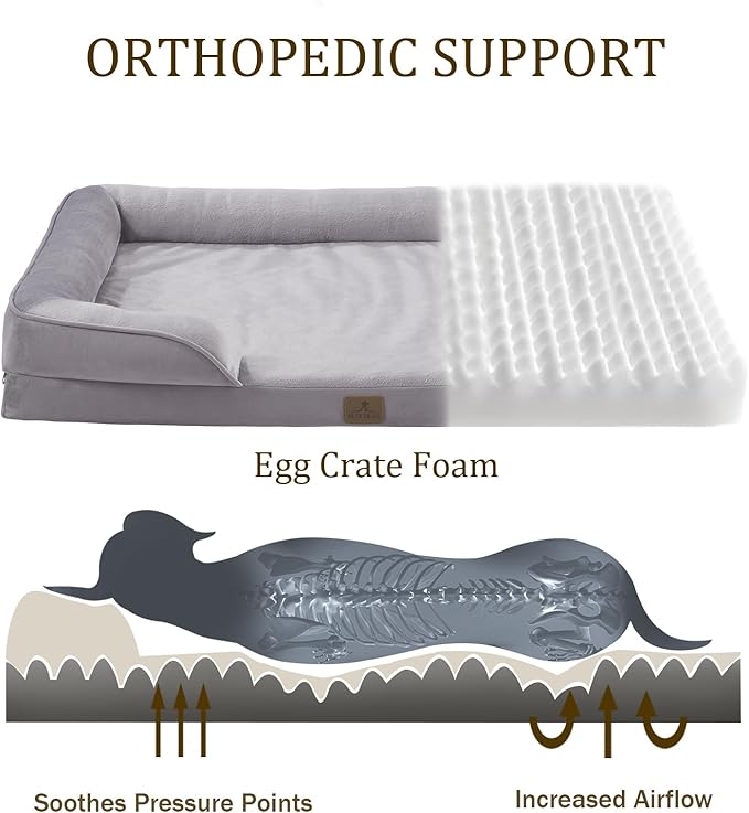 Bedfolks Orthopedic Dog Bed Extra Small, Waterproof Dog Sofa Bed for Small Dogs & Cats, Egg Foam Pet Couch Bed with Removable Washable Cover and Nonslip Bottom, Light Grey