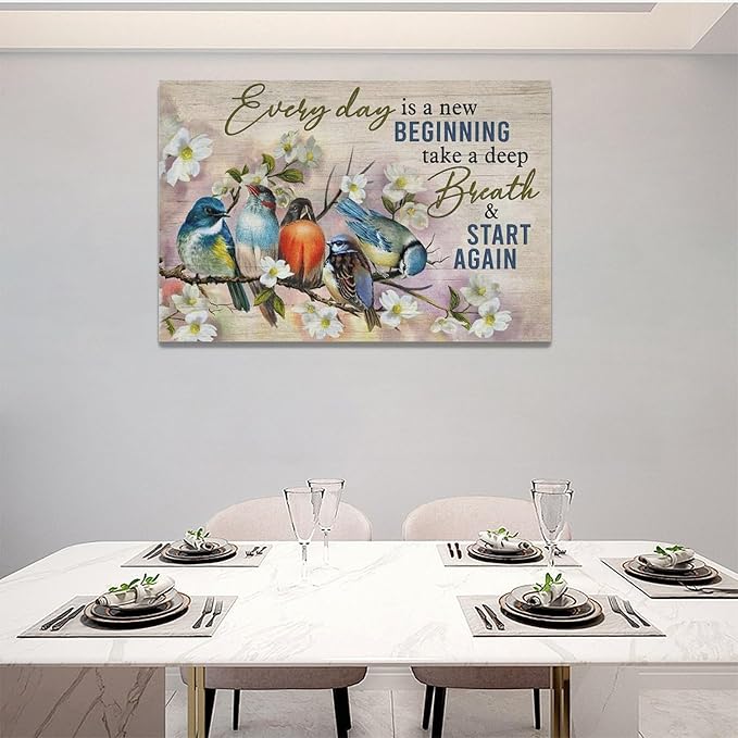 Bird Wall Art Farmhouse Flower Branch Pictures Rustic Country Birds Wall Decor Floral Canvas Print Painting Artwork for Bathroom Living Room Bedroom 16"x24"