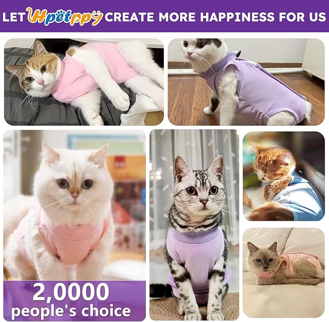 Cat Recovery Suit for Spay Abdominal Wound, Breathable Kitten Onesie for Cats After Surgery, Anti Licking Cat Cone Alternative, Pet Surgery Recovery Shirt-Purple(L)