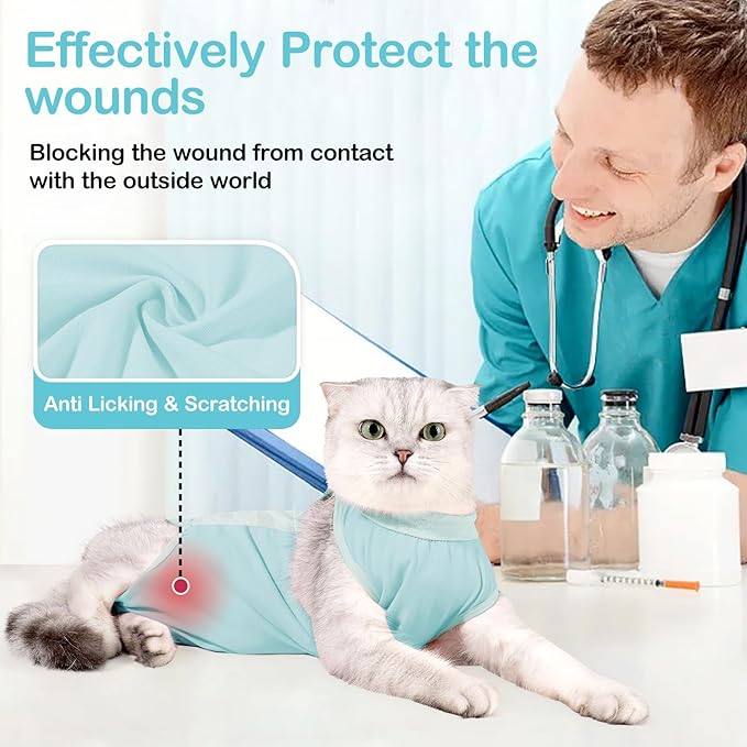 Cat Recovery Suit Cat Onesie for Cats After Surgery, Breathable Cat Surgery Recovery Suit Female for Abdominal Wounds, Kitten Recovery Suit E-Collar Alternative Cat Onesie After Spay Anti Licking