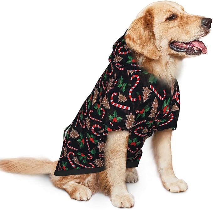 Christmas Tree Black Hoodie,Christmas Cosplay Dog Clothes with Pocket and Hat Winter Clothes Sweaters Large