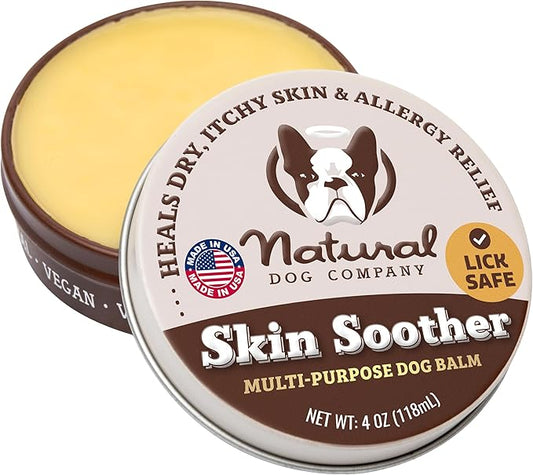 Natural Dog Company Skin Soother Balm, Protects from Hot Spots, Itching & Irritation Relief, Allergy Lotion, Dog Moisturizer & Rash Cream with Coconut Oil & Vitamin E for Pets (4 oz Tin)