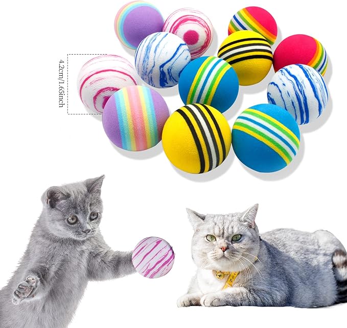 BLMHTWO 12PCS Rainbow Cat Toys, EVA Foam Balls 1.65inch Lightweight Colorful Interactive Pet Balls for Cats, Kittens, Puppy (6 Colors)