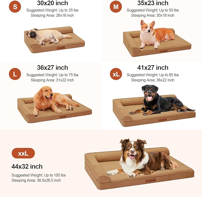 Chew Proof Dog Bed, 3" Memory Foam Dog Bed for Medium and Large Dogs, Removable and Washable Microsuede Cover, Waterproof Liner, Nonskid Bottom, 44x32 Inches XXL Khaki