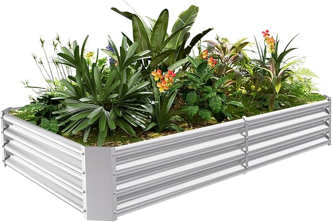 Land Guard 6×3×1ft Galvanized Metal Raised Garden Bed, Metal Planter Kit Box Outdoor for Deep-Rooted Vegetables, Flowers, Green and Herbs……
