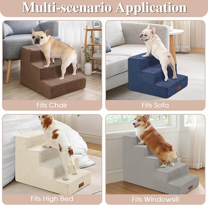 GGIB Dog Stairs for Small Dogs Cats Non-Slip Dog Steps for High Bed Pet Stairs for Sofa Couch Pet Ramp Pet Steps with Removable Washable Cover, Grey, 22" H, 5-Step
