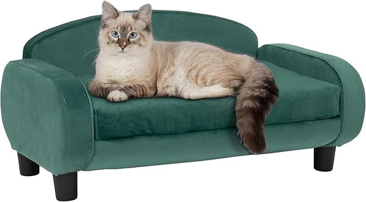 Paws & Purrs Cat Sofa Bed, Pet Couch for Indoor Cats Elevated Cat Beds with Removable Washable Mattress Cover for Kitten, Puppy or Small Animal- 31.5" Wide, Teal