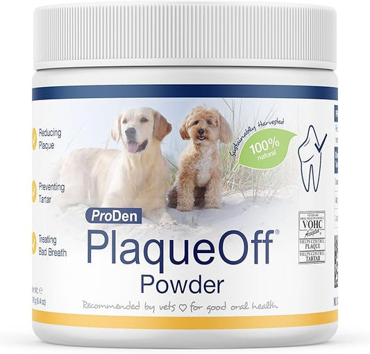 ProDen PlaqueOff Powder for Pets - Cat & Dog Breath Freshener - Plaque & Tartar Remover for Pet Oral Care - 180g