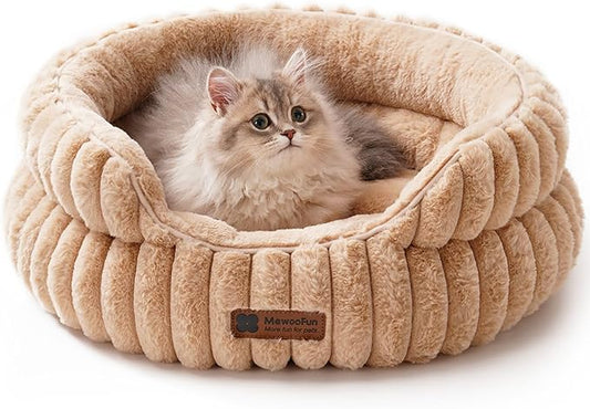 MEWOOFUN Cat Beds for Indoor Cats Washable, Dog Beds for Small Dogs Round Pet Bed for Puppy and Kitten (Camel, 20"x20"x8")