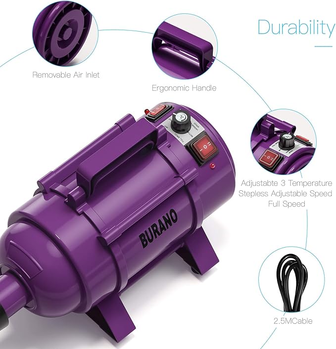 Burano Dog Dryer Stand, 4.3HP Variable Air Speed & Heat Pet Dryer with Stand, High Velocity Dog Pet Stand Grooming Dryer, Fluffy Dry