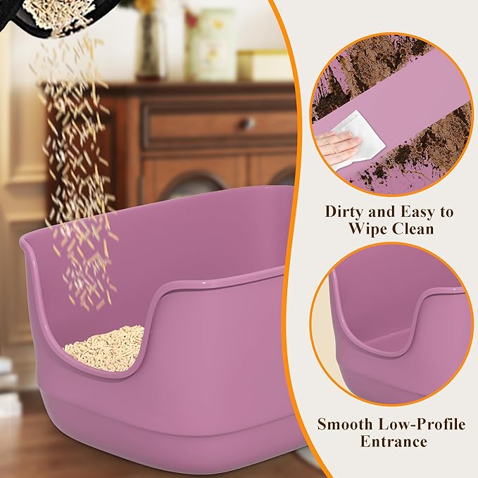 Gefryco Large Cat Litter Box with High Sided 24.6"x18.3"x12.2" - Jumbo Extra Large Open Anti - Splashing High Wall for Multiple Cats (Pink)