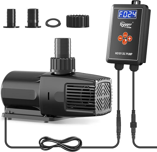 hygger 24V DC Adjustable Aquarium Water Pump & Wavemaker,30dB Quiet Return Pump,10-Speed Flow Control, Dry Run Anti-Block Protection for Freshwater Saltwater Ponds Fountains (56W,1585GPH/6000LPH)