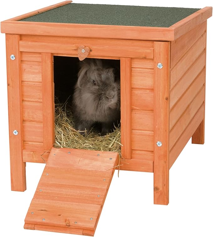 TRIXIE natura XS Small Animal House - Outdoor/Indoor Rabbit Hideout with Hinged Roof & Raised Floor - Solid Wood House with Entry Ramp, Weather-Resistant Home for Bunnies & Guinea Pigs - Brown