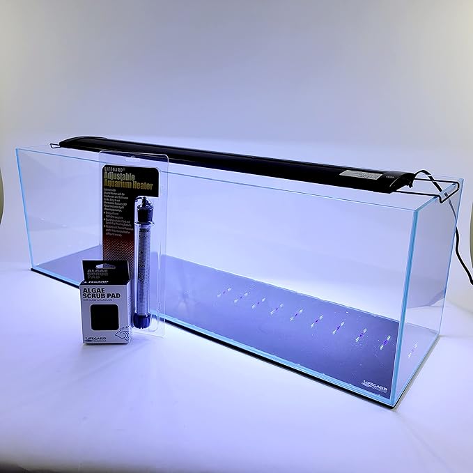 Lifegard Aquatics 6 Gallon Long Ultra Clear Low Iron Bookshelf Aquarium Kit - Heater, LED Light and Algae pad Included