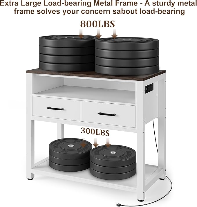 40-49 Gallon Fish Tank Stand with Two Storage Drawers, Heavy Duty Aquarium Stand with Waterproof Mat, Sturdy Metal Frame, 800 LBS Capacity Storage Cabinet, White