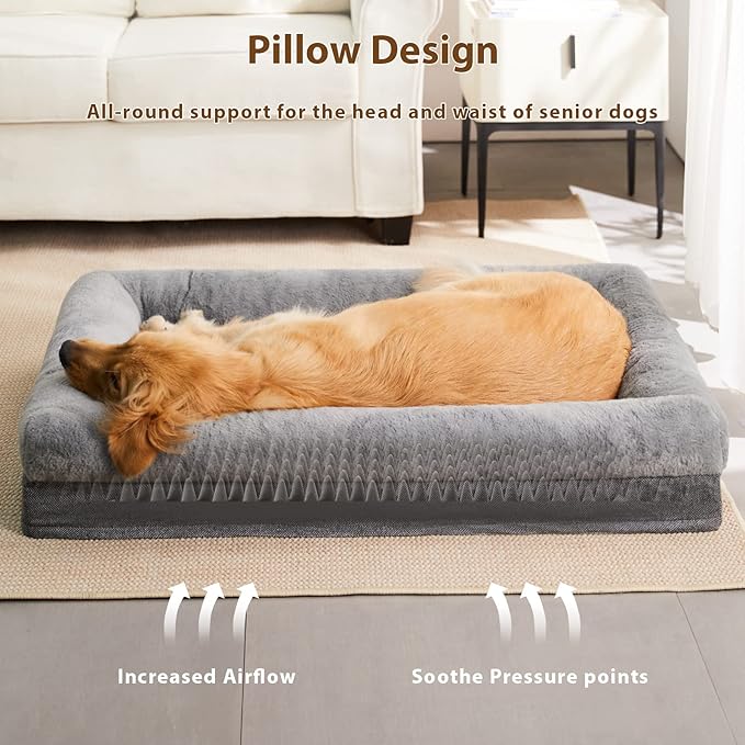 BFPETHOME Orthopedic Dog Bed for Large Sized Dogs – Washable Dog Couch Bed with Bolster Sides, Removable Waterproof Cover, Non-Slip Base, Comfortable Pet Bed for Better Sleeping