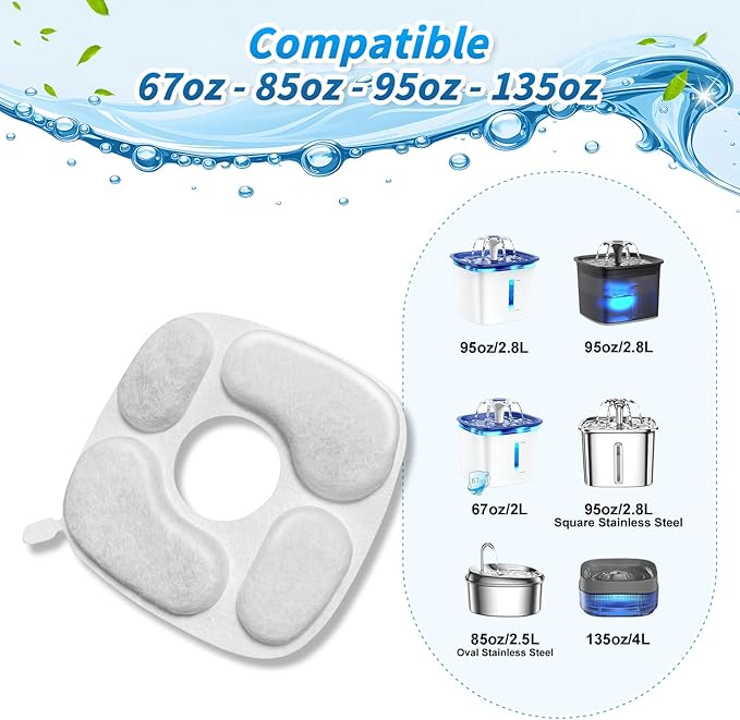 Cat Fountain Filters for 95 oz/2.8 Liter Automatic Pet Fountain Cat Fountain (4 Filters+4 Sponges)