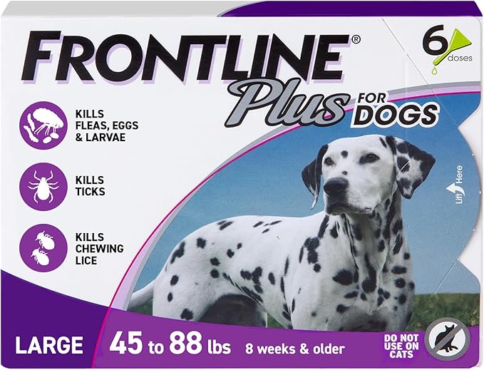 Frontline Plus for Dogs Large Dog (45 to 88 pounds) Flea and Tick Treatment, 6 Doses