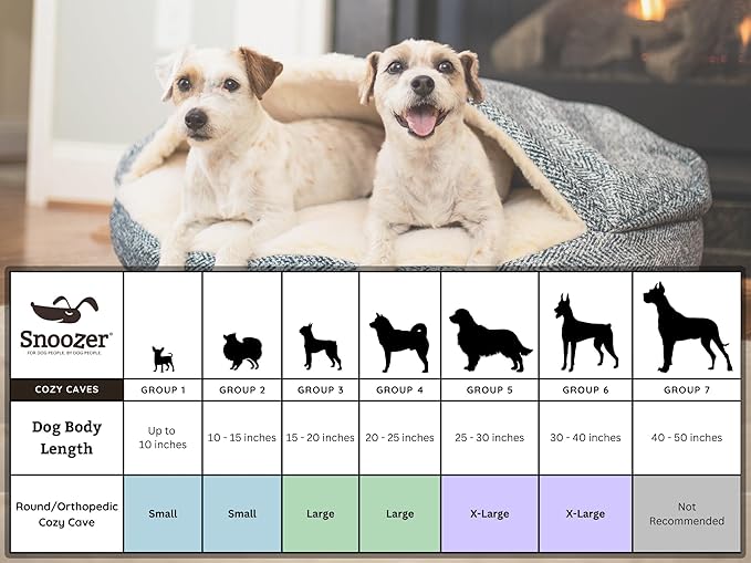 Snoozer Luxury Cozy Cave Dog Bed - Indoor Dog Bed with Cover Cave, Covered Calming Burrow for Small & Medium Sized Pets with Blanket Attached, Enclosed, Washable - Large, Palmer Indigo