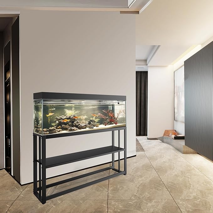 Akenow 55-75 Gallon Fish Tank Stand with Storage Shelf, 48.5 x14.9 x 29.2 Inch Aquarium Stand, Turtle Tank, Reptile Terrariums and Breeder Tank Stand,980LBS Capacity, Black