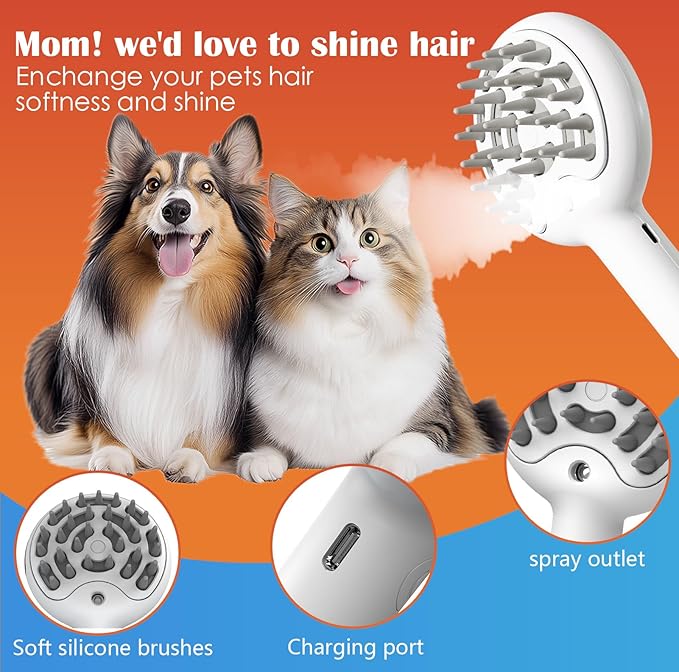 Cat Brushes for Indoor Cat, 6 in 1 Pet Steam Brush for Dog Cats Grooming Kit Supplies Hair Grooming for Long Short Hair Cats Dogs Massage & 2 Water Spray Modes Shedding Brush