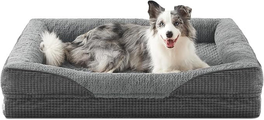 INVENHO Orthopedic Large Dog Bed, Egg-Crate Memory Foam Dog Couch with Washable Removable Cover, Waterproof Lining and Nonskid Bottom