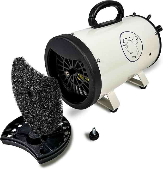 Flying Pig High Velocity Dog Pet Grooming Dryer w/Heater (Flying One, White w/Purple Logo)