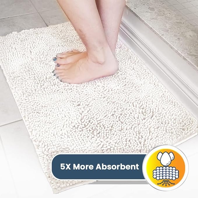 Muddy Mat® AS-SEEN-ON-TV Highly Absorbent Microfiber Door Mat and Pet Rug, Non Slip Thick Washable Area and Bath Mat Soft Chenille for Kitchen Bathroom Bedroom Indoor and Outdoor - White 36" x 120"