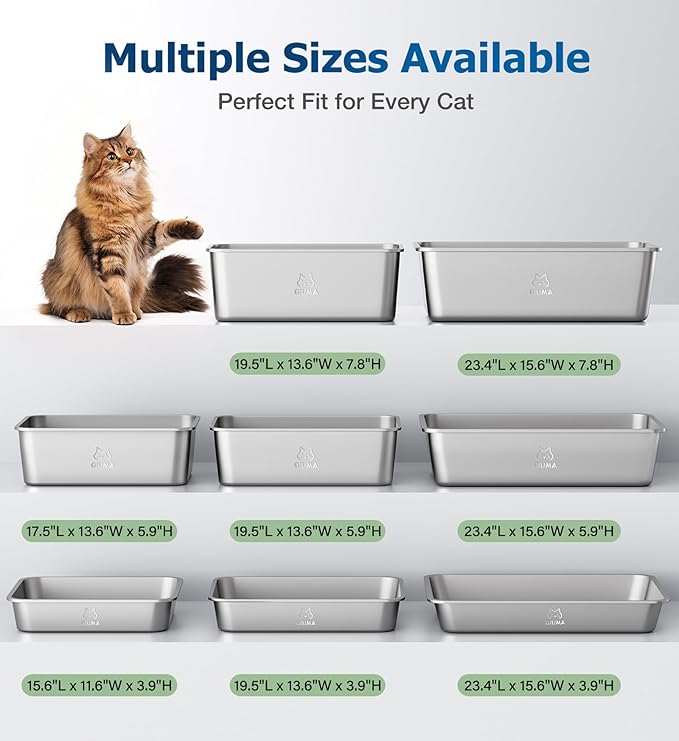 Stainless Steel Litter Box with Handle, Large Metal Cat Litter Box with High Sided for Big and Small Cats, Kitty Litter Boxes, Non-Stick, Easy to Clean, Odor-Free, Small Cat Toilet