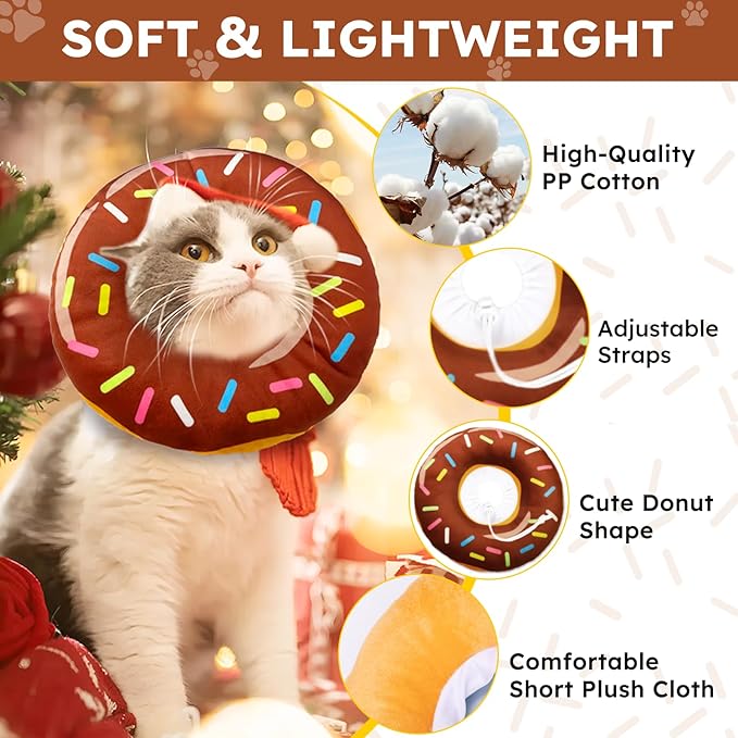 Cat Cone Collar Soft, Cat Recovery Collar for Wound Healing Cute Cat Donut Adjustable Cat Cones to Stop Licking Comfortable Lightweight Neck Elizabethan Collars for Cats Kittens After Surgery
