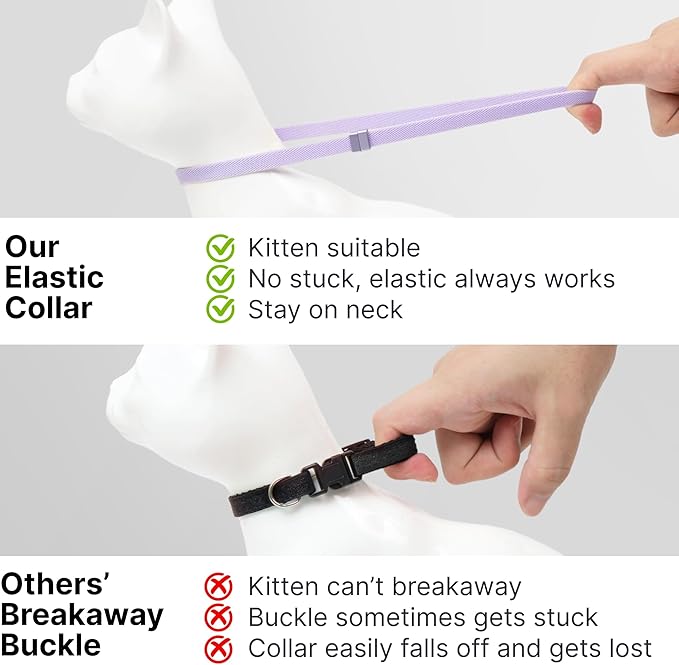 Safety Cat Collar - U.S. IDA Gold Award Design, Stretchy Elastic Quick Release Non Breakaway Cat Collar Light Weight for Kitten All Small Medium Large Cats (Olive, M (7.8-15.7 inch))