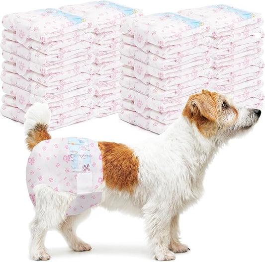 Disposable Dog Diapers Female 90 Count Puppy Diapers Female (Waist 11-18 in M) Super Absorbent Small Doggie Diapers for Heat Excitable Urination or Incontinence - Pink