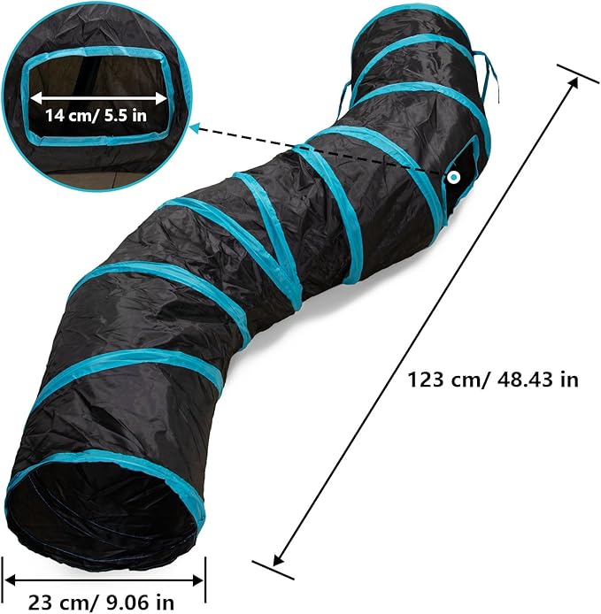 Cat Tunnel, S-2-Way Cat Tunnels for Indoor Cats, Interactive Toy Maze Cat House, Foldable Cat Tubes and Tunnels for Cats Kittens, Puppies, Kitty, Kitten, Rabbit, Guinea Pigs (Blue & Black)