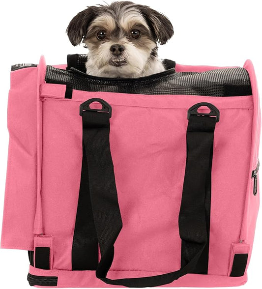 SturdiBag Pro 2.0 Pet Travel Carrier for Cats and Dogs | Soft Sided Pet Carrier Bag with Safety Clips and Seatbelt Straps for Airplane or Car Travel | Cube, Soft Pink