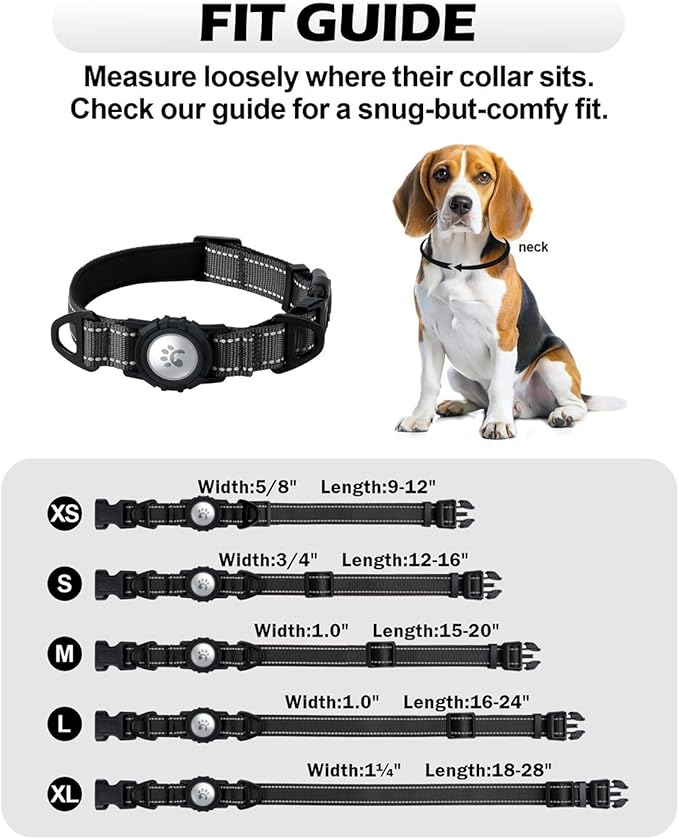 TagME Airtag Dog Collar,Waterproof Reflective Pet Collar with Airtag Holder,Soft Padded and Double D-Rings for Large Dogs,Black