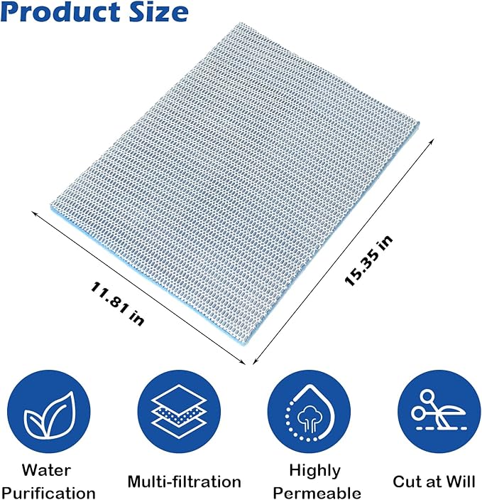 8 Layer Aquarium Filter Media Pad,15.7 x 11.8 in Washable Cuttable Filters Sponge Pads Foam Filter Floss Accessories for Fish Tank, Pond, Aquarium