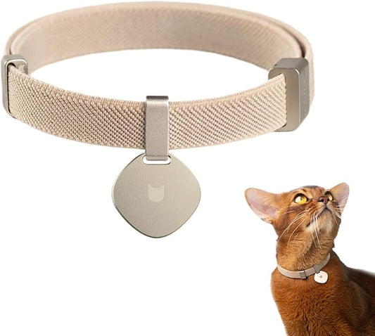 Safety Cat Collar Pro and Tag Set - U.S. IDA Gold Award, Elastic Release Cat Collar Charm Tag, Non Breakaway Cat Collar Adjustable with Charm for Kitten Small Large Cats (Linen, S)