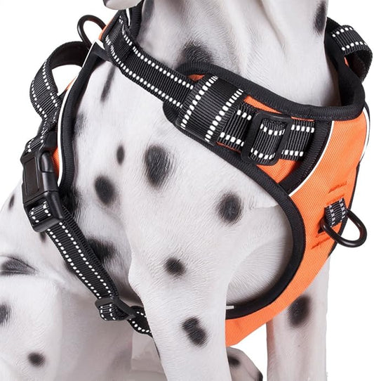 PoyPet No Pull Dog Harness, Reflective Comfortable Vest Harness with Front & Back 2 Leash Attachments and Easy Control Handle Adjustable Soft Padded Pet Vest for Small to Large Dogs (Orange,L)