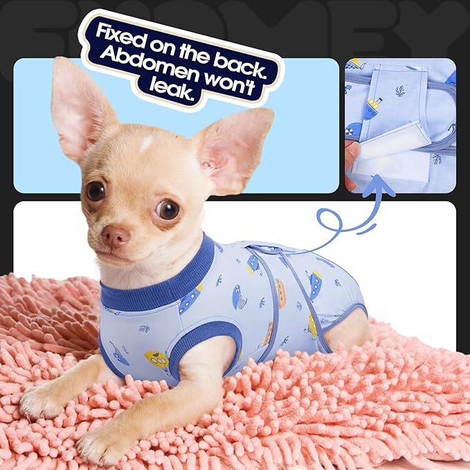 FUAMEY Recovery Suit for Dogs After Surgery,Soft Breathable Dog Bodysuit E-Collar & Cone Alternative Surgical Suit,Male Female Dog Neuter Spay Suits Anti Licking Wounds Onesie Blue Boat XXL