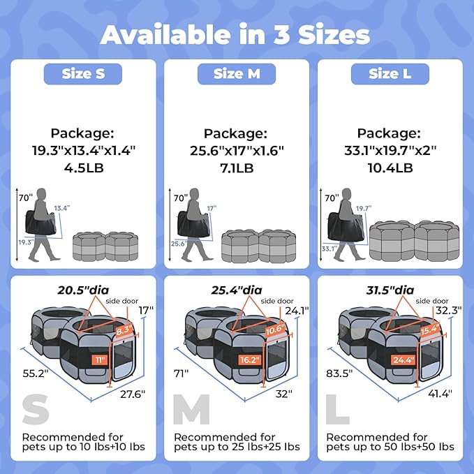 2-in-1 XLarge Pop Up Dog Playpen, Cat Puppy Pet Playpen, Indoor Outdoor Cats Enclosed, Cat Tent Crate Cage Kennel, Portable Playpen for Kitten and Small Animals(No Divider, Unified Space)