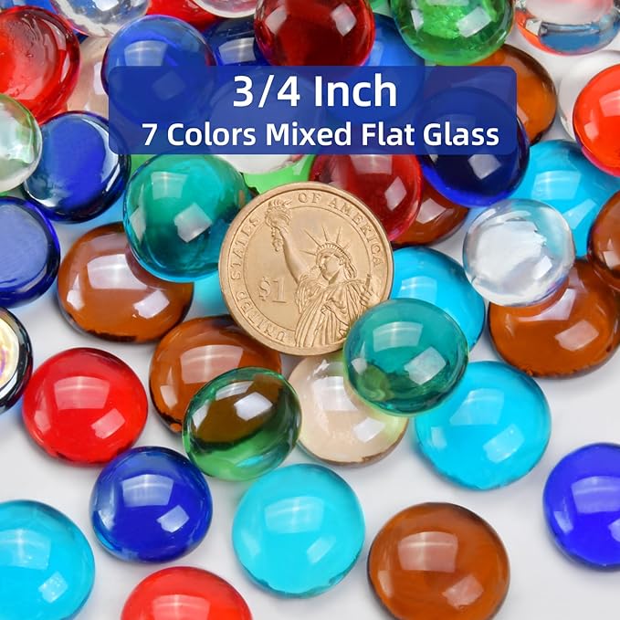 5LB Mixed Color Flat Glass Marbles for Vases, Mancala Stones Gemstone Beads Vase Filler Decorative Glass Pebbles for Fish Tank, DIY Crafts, Mosaics, Aquarium Decor Rocks, Candle Holders
