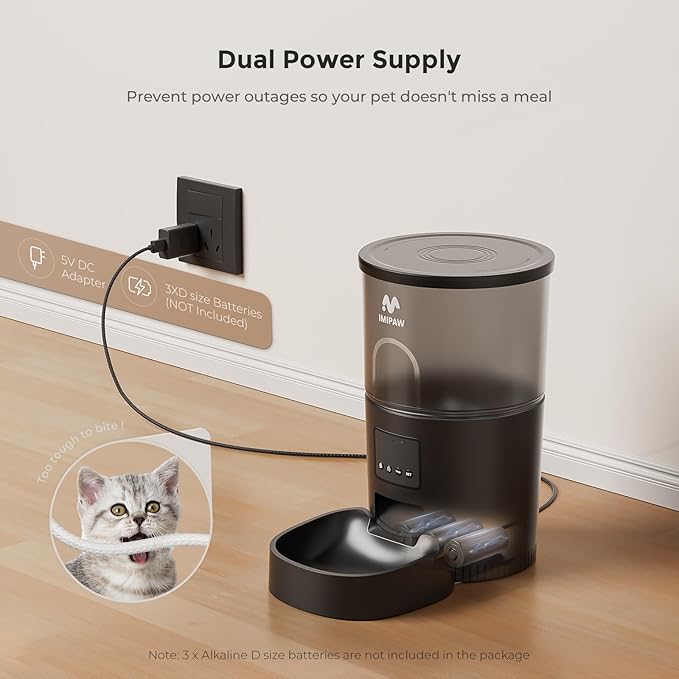 Automatic Cat Feeder - 3L Pet Dry Food Dispenser with Timed Programmable Portion Control, Dual Power Backup, Easy Set Up, 10 Meals Per Day for Cats and Puppies, Black（Remote Not Supported）