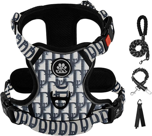 IVY&LANE No Pull Dog Harness with Leash Set, Reflective No Choke Pet Vest,Adjustable Oxford Dog Vest Harness with Easy Control Handle for Medium Dogs (Vintage Blue,M)