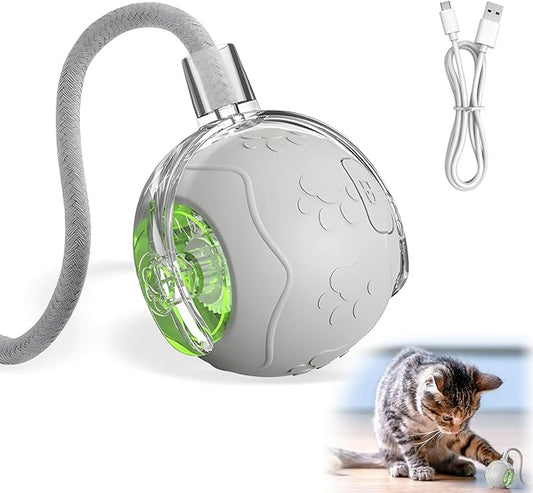 Interactive Cat Toys for Indoor Cats, 2025 New Interactive Cat Toys, Intelligent Automatic Rolling Pet Ball, Automatic Obstacle Avoidance Cat Toy Ball with Rope, Three Modes Adjustment (gray)