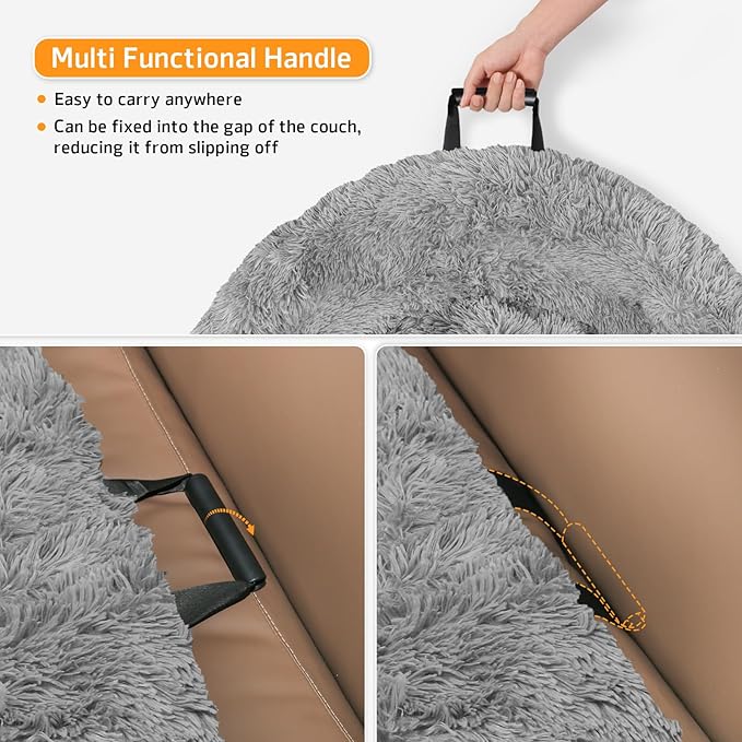 GGIB Calming Dog Bed Fluffy Plush Dog Mat for Furniture Protector with Removable Washable Cover for Large Medium Small Dogs and Cats (Large, Grey)