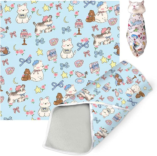 Cat Grooming Wrap, Cat Wrap Self-Adherent, Anti-Scratch Anti-Bite, Anti-Escape Grooming Bag for Cats Nail Clipping, Ear Cleaning, and Teeth Brushing (19.7 × 19.7" Dog)