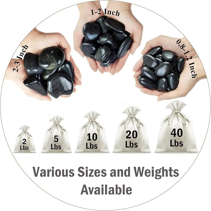 20 lbs Decorative Black River Rocks for Plants, 1-2 inch Natural Black Pebbles for Indoor Plants, Plant Rocks, Rocks for Outdoor Landscaping, Vase, Decorative Stones and Garden Rocks