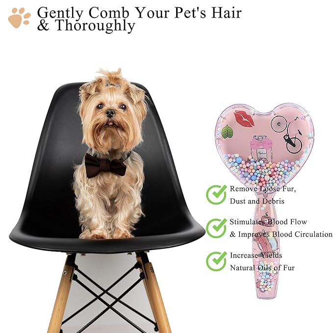 Small Dog Brush, Soft Dog Grooming Brush for Shih Tzus, Yorkies, Maltipoos, Maltese, Love Shape Puppy Massaging Pet Hair Brush, Cat Brush, for Small Dogs Cats of All Hair Types (Rose Pink)