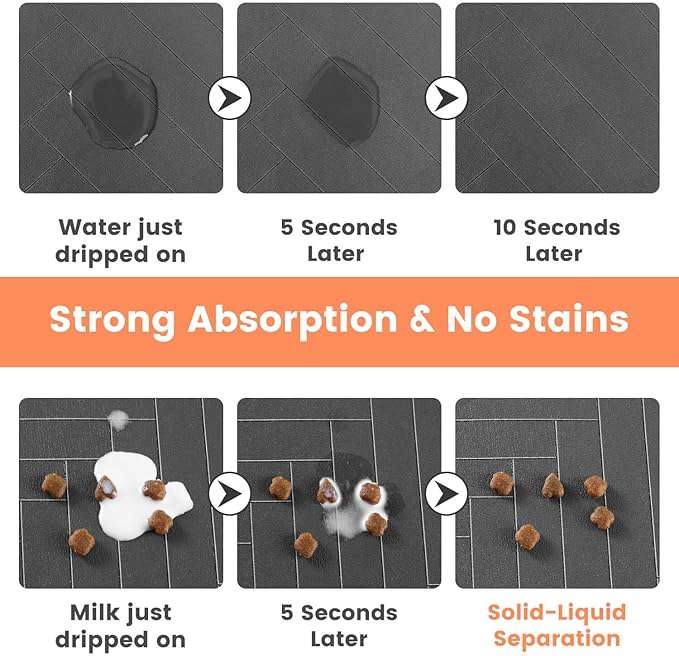 Pet Feeding Mat-Absorbent Pet Placemat for Food and Water Bowl, with Waterproof Rubber Backing, Quick Dry Water Dispenser Mat for Dog and Cat (16"x24", Coffee)